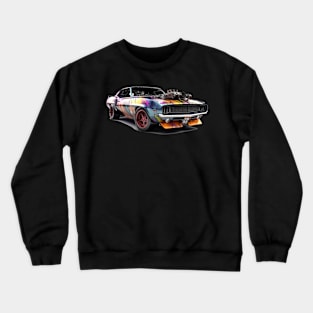 Steam-Powered Fury: A Graphic Drawing of a Steampunk American Muscle Car Crewneck Sweatshirt